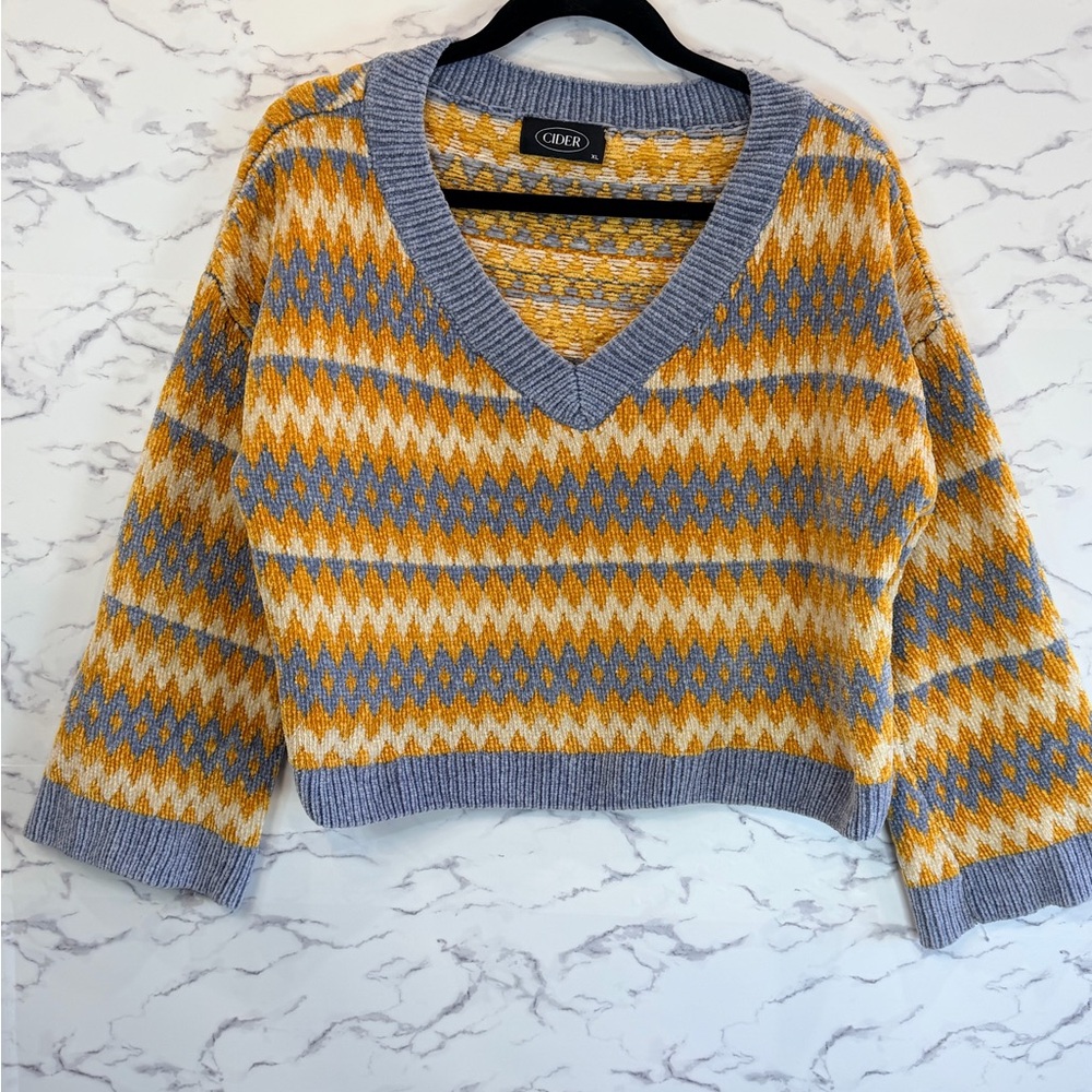 Cider Fair Isle Cropped V-Neck Sweater Cozy Retro Y2K Vibes Xl